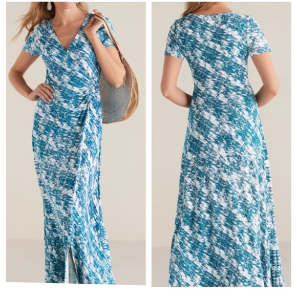 Soft Surroundings Joanna Faux Wrap Dress Womens 2x Abstract Maxi Surplice Neck - Picture 2 of 10